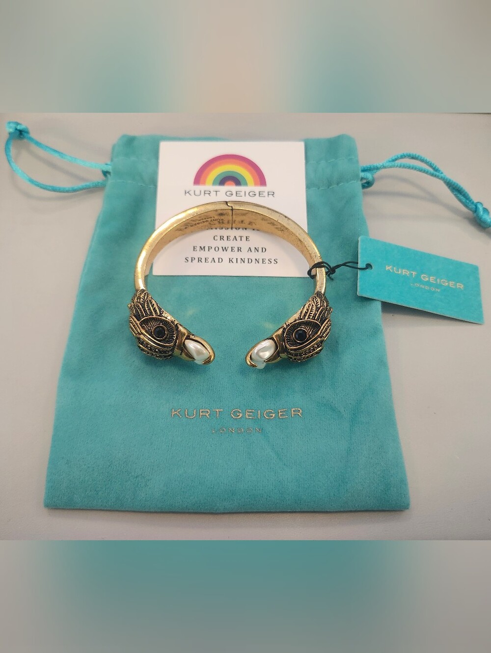 NWT Gold-Tone Kurt Geiger Eagle Cuff Bracelet With Pearl Accents